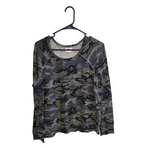 Sundry Womens Camo Raglan Sweatshirt Grey Black Camouflage Size 2 Made in USA